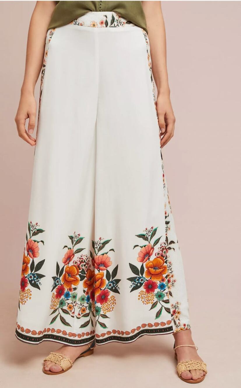 Farm Rio Anthropologie Melila Floral Flared Wide Leg Pants